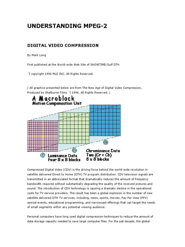 Understanding Mpeg2 Digital Video Compression PDF Video Data
