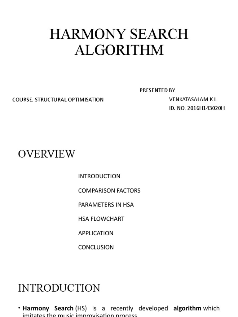 Harmony Search Algorithm Overview | PDF