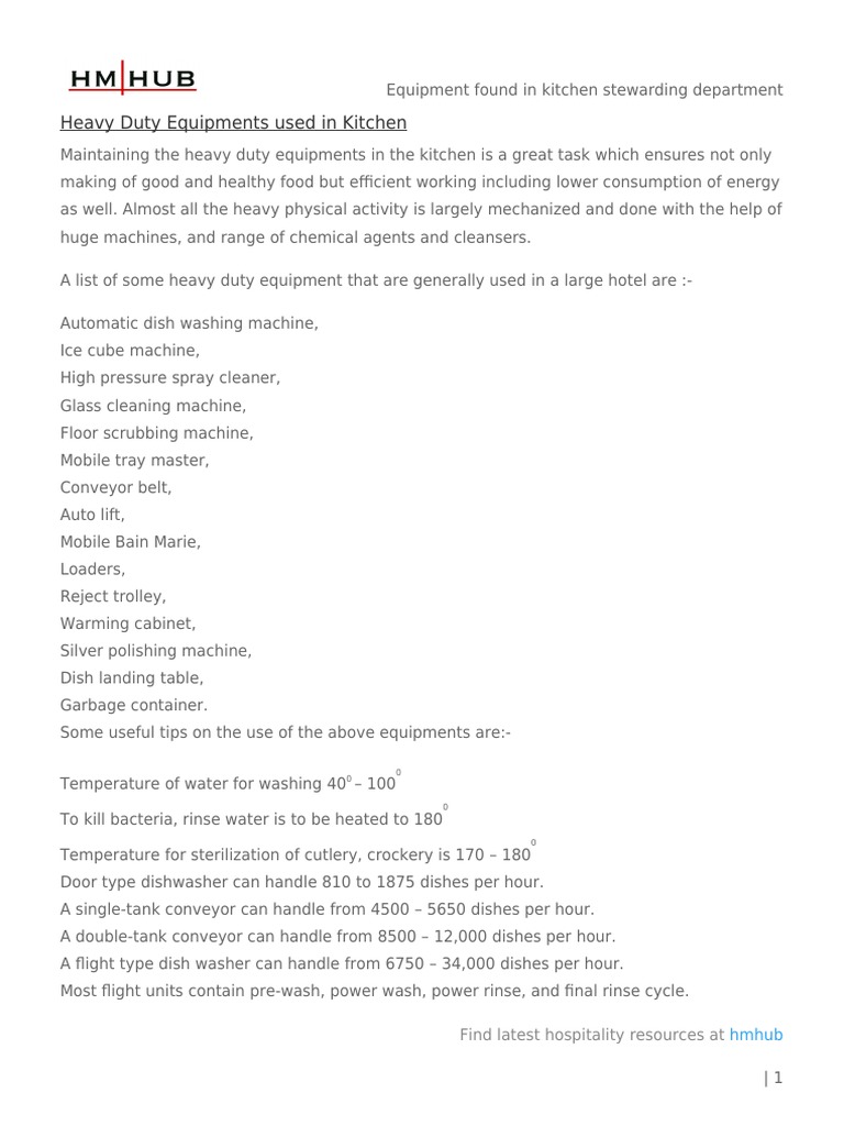Kitchen Stewarding Equipment Overview | PDF | Home & Garden