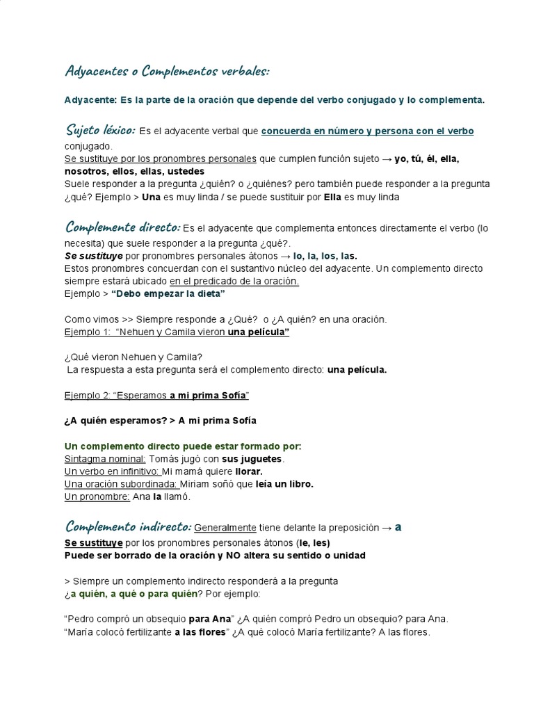 Tipos de Complementos Verbales | PDF | Verbo | Objeto (gramática)