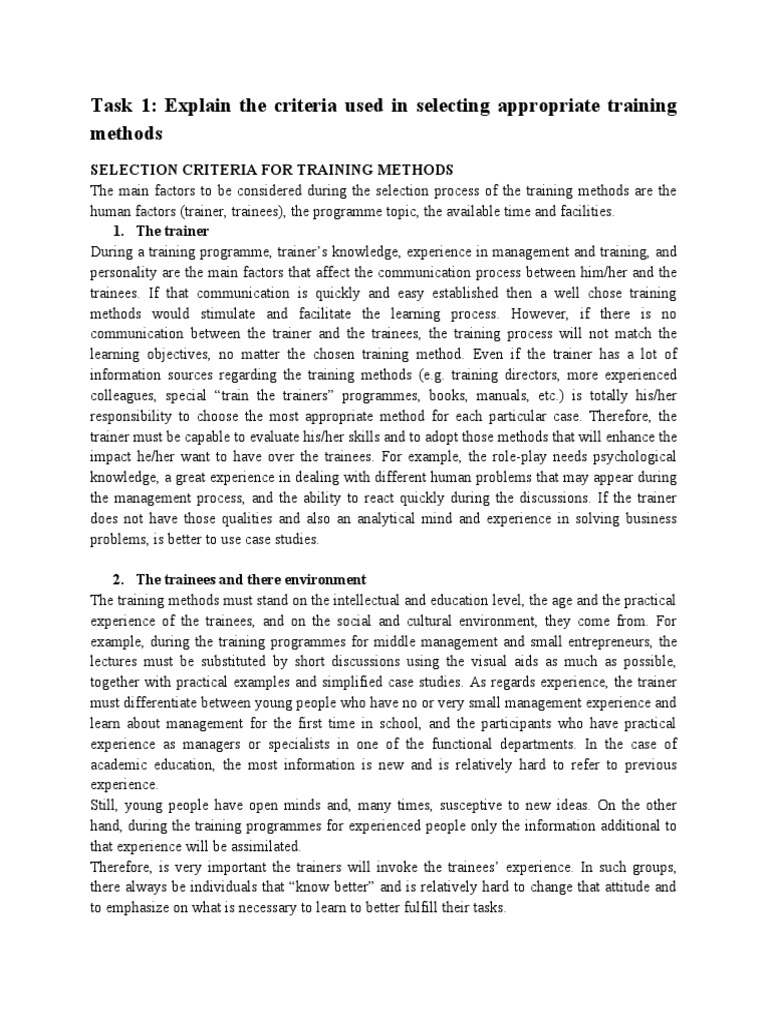 Selecting Effective Training Methods | PDF | Experience | Mentorship