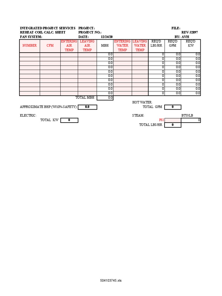 Entering Leaving Entering Leaving Number CFM AIR AIR Water Water Temp