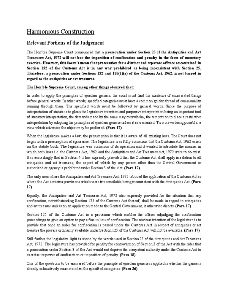 Harmonious Construction PDF Statutory Interpretation Government