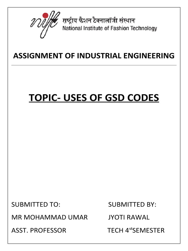 Topic Uses Of Gsd Codes Assignment Of Industrial Engineering Pdf
