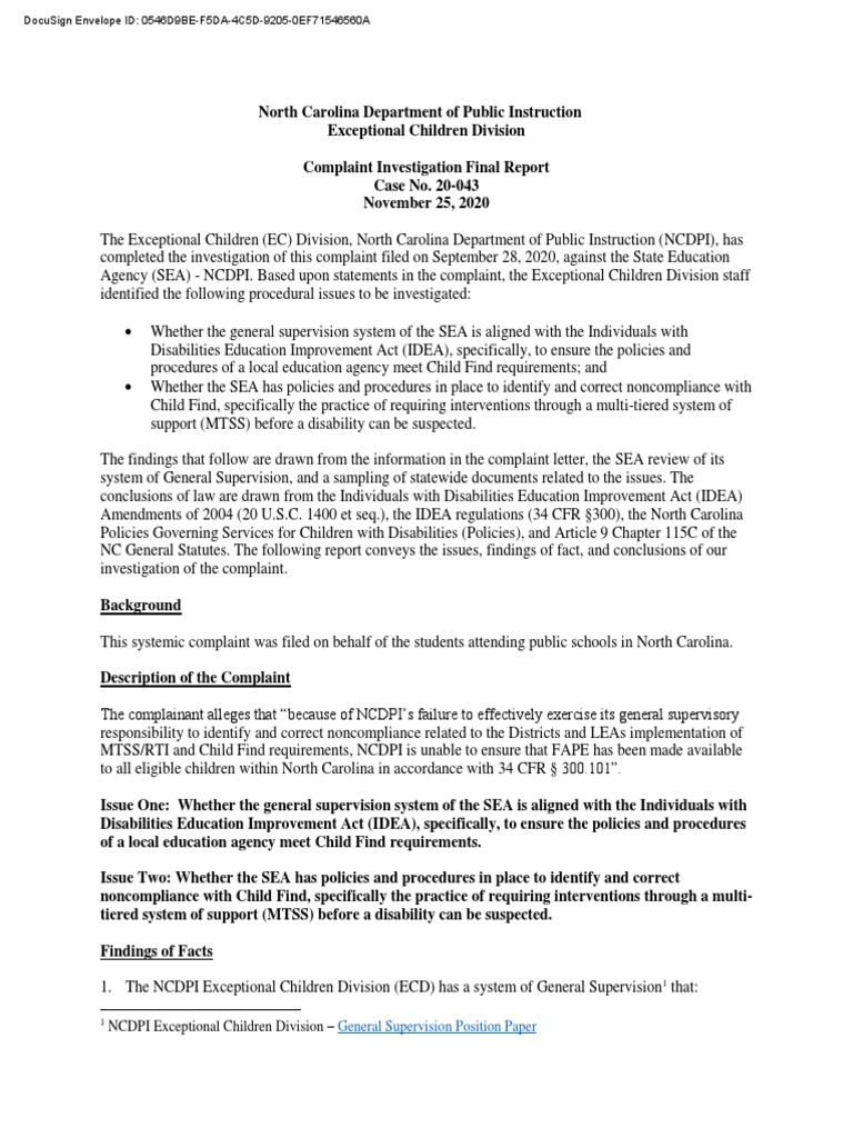 DPI Report On IDEA Compliance PDF Learning Disability Special