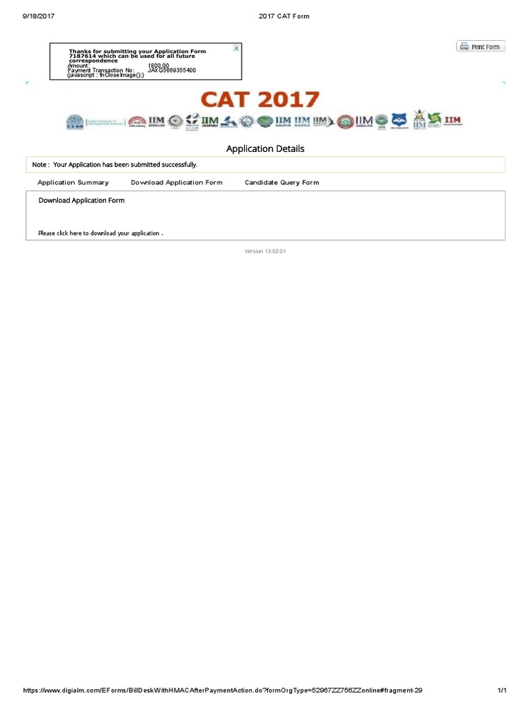 2017 CAT Application Submission Confirmation | PDF | Business | Computers