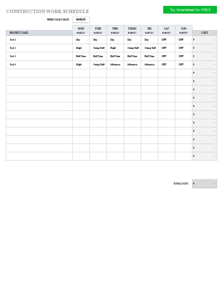 Weekly Construction Work Schedule | PDF | Computing | Business