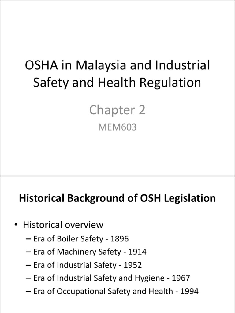 OSHA Regulations in Malaysia Overview | PDF | Occupational Safety And ...