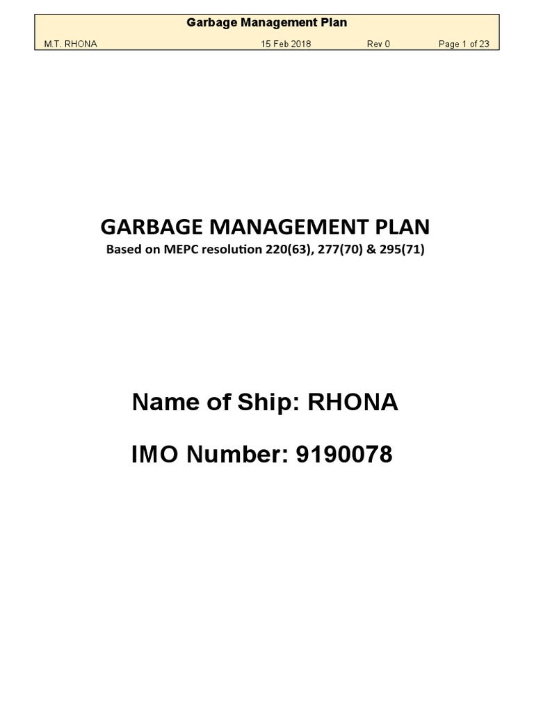 Ship Garbage Management Plan Overview | PDF | Incineration | Municipal ...