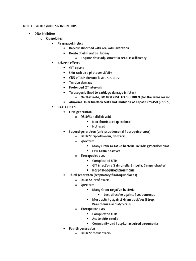 Nucleic Acid Synthesis Inhibitors PDF Medical Specialties Drugs