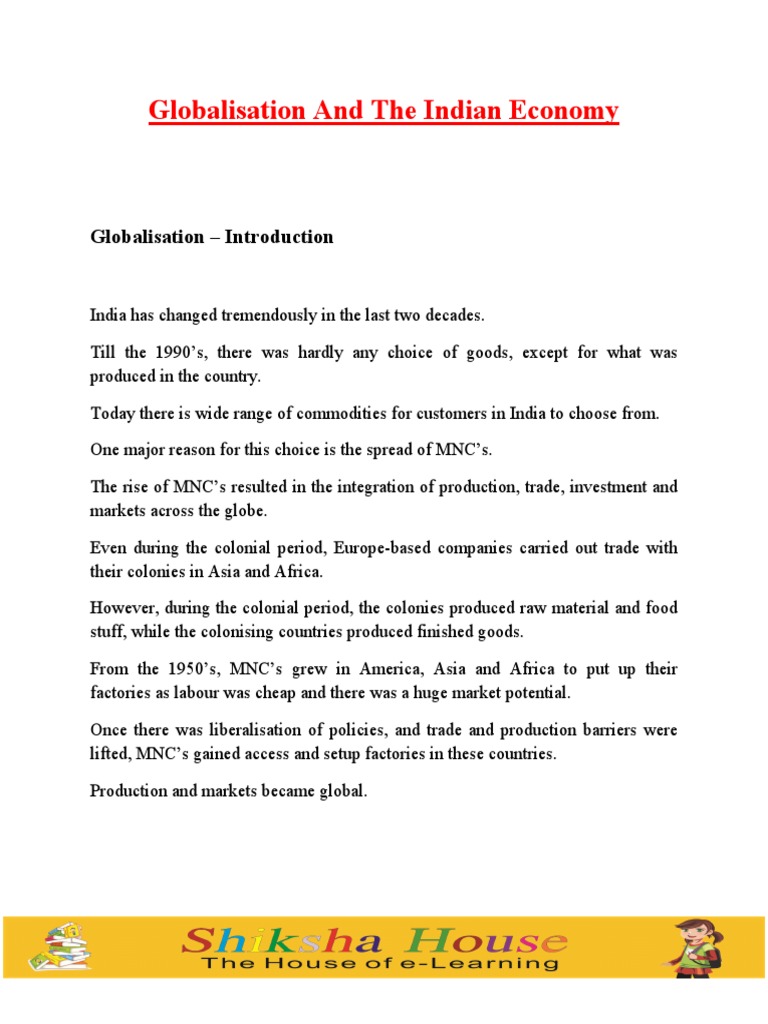 Impact of Globalisation on India's Economy | PDF | Multinational ...