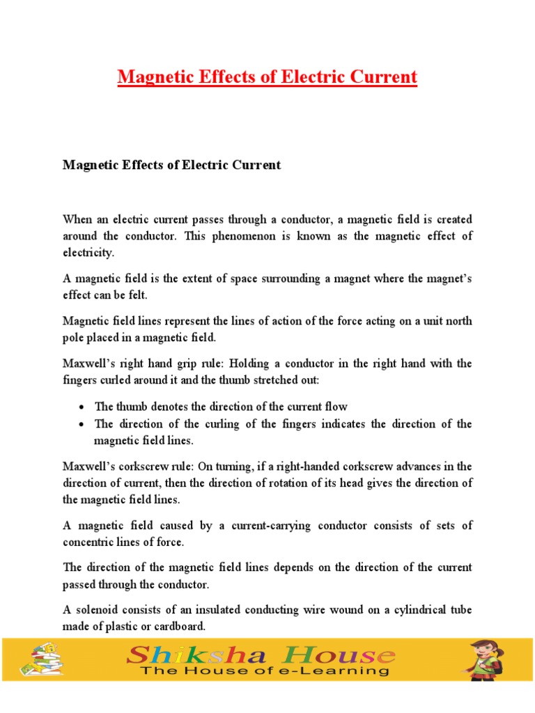 Magnetic Effects of Electric Current Explained | PDF | Electromagnetic ...