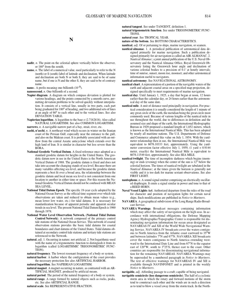 Glossary of Marine Navigation 814 Nautical Almanac A Joint Annual