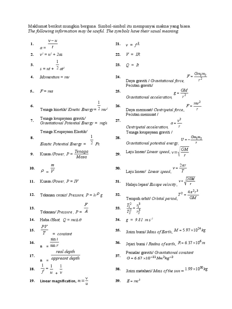 Formula f4 KSSM | PDF | Kinetic Energy | Gravity
