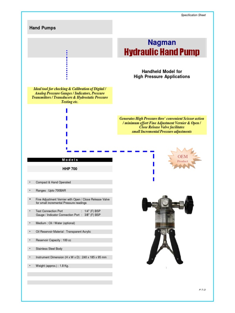 High Pressure Hand Pump for Calibration and Testing Applications