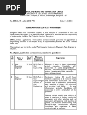 Bangalore Metro Rail Corporation Limited | PDF | Recruitment 