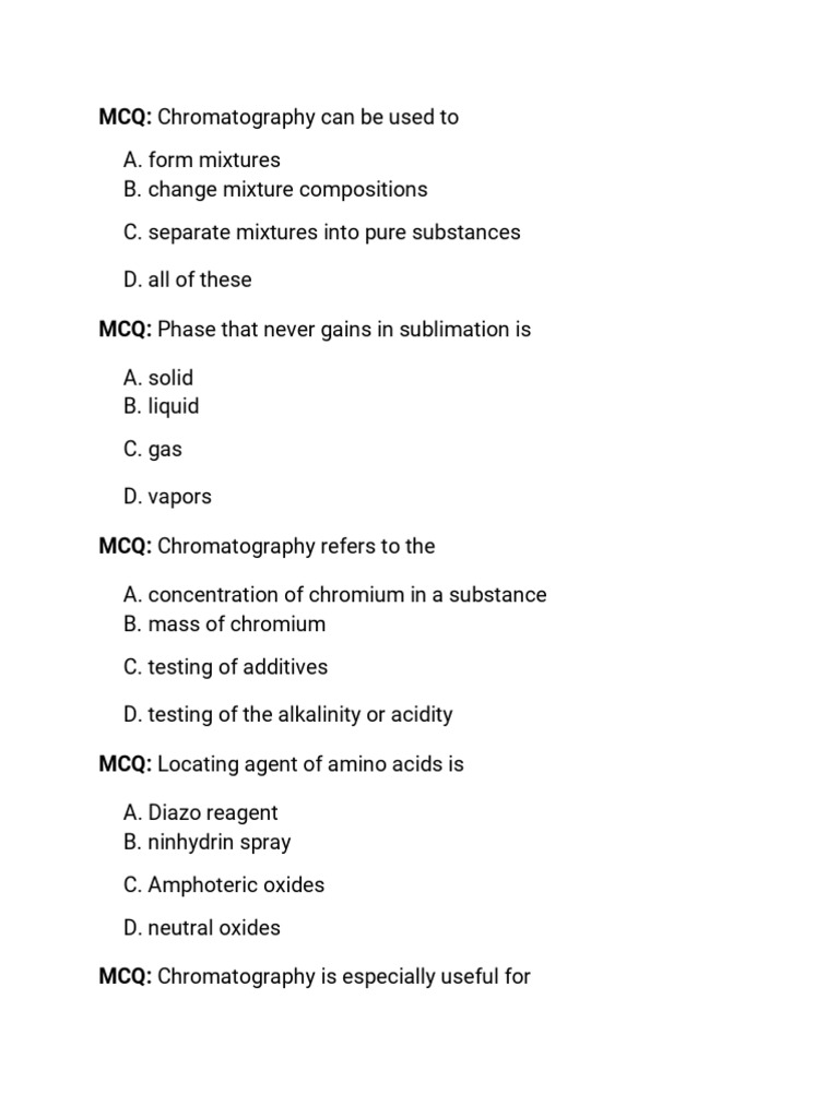 Chemistry MCQs for Students | PDF | Technology & Engineering
