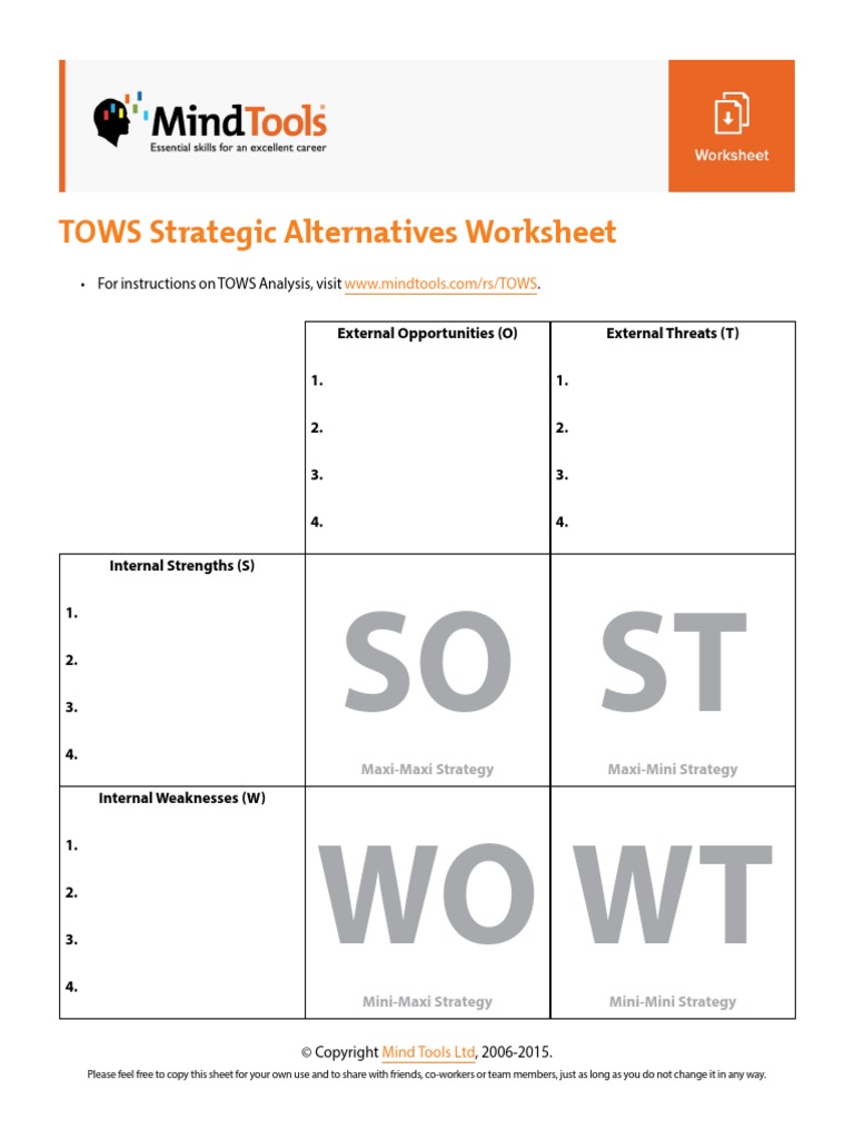 SO ST WO WT: TOWS Strategic Alternatives Worksheet | PDF