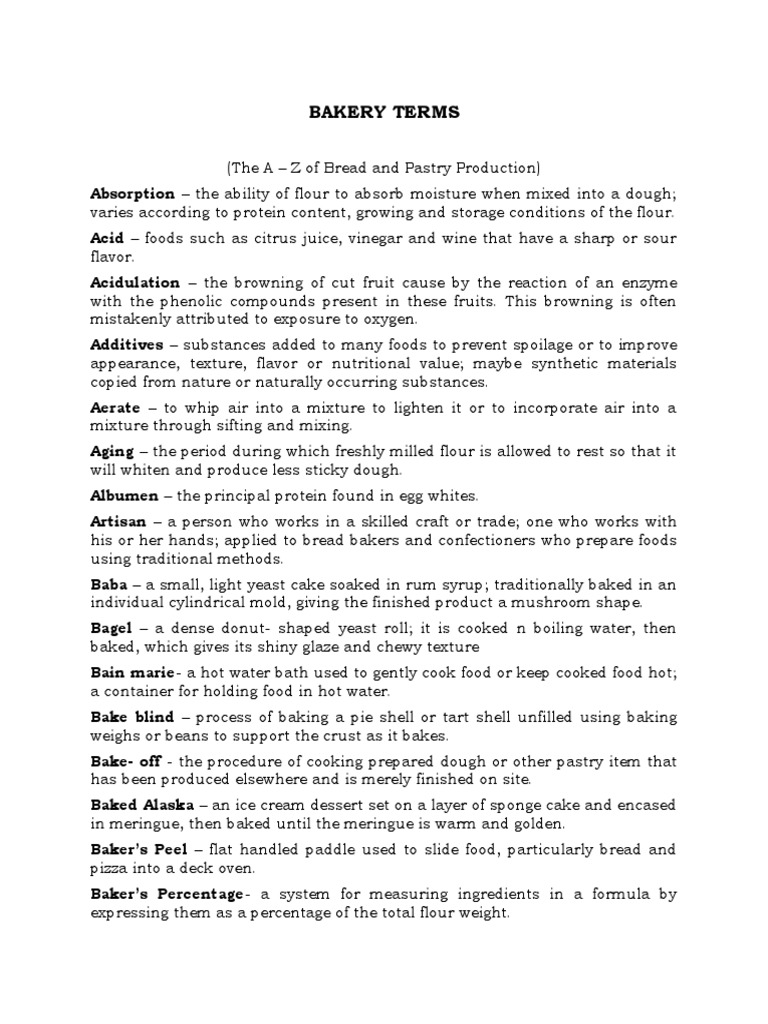 Bakery Terms PDF Breads Baking