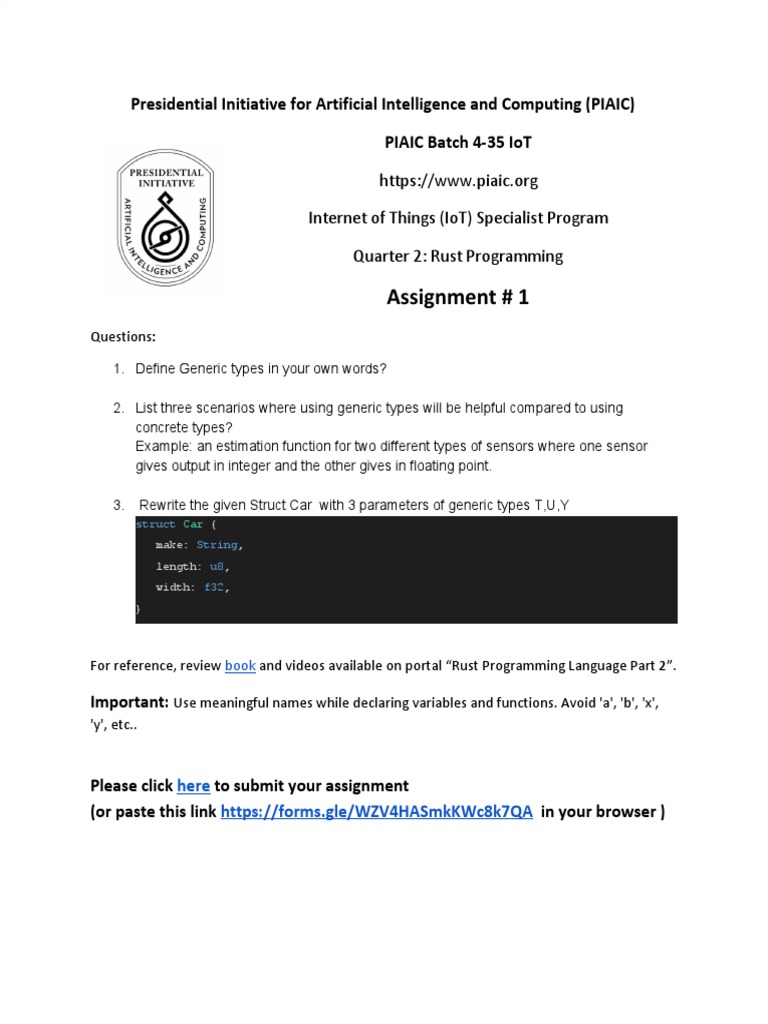 IoT Rust Programming Assignment 1 | PDF