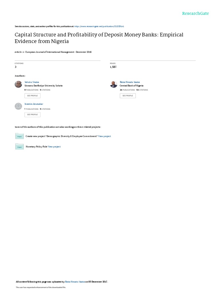 Capital Structureand Profitabilityof Deposit Money Banks PDF