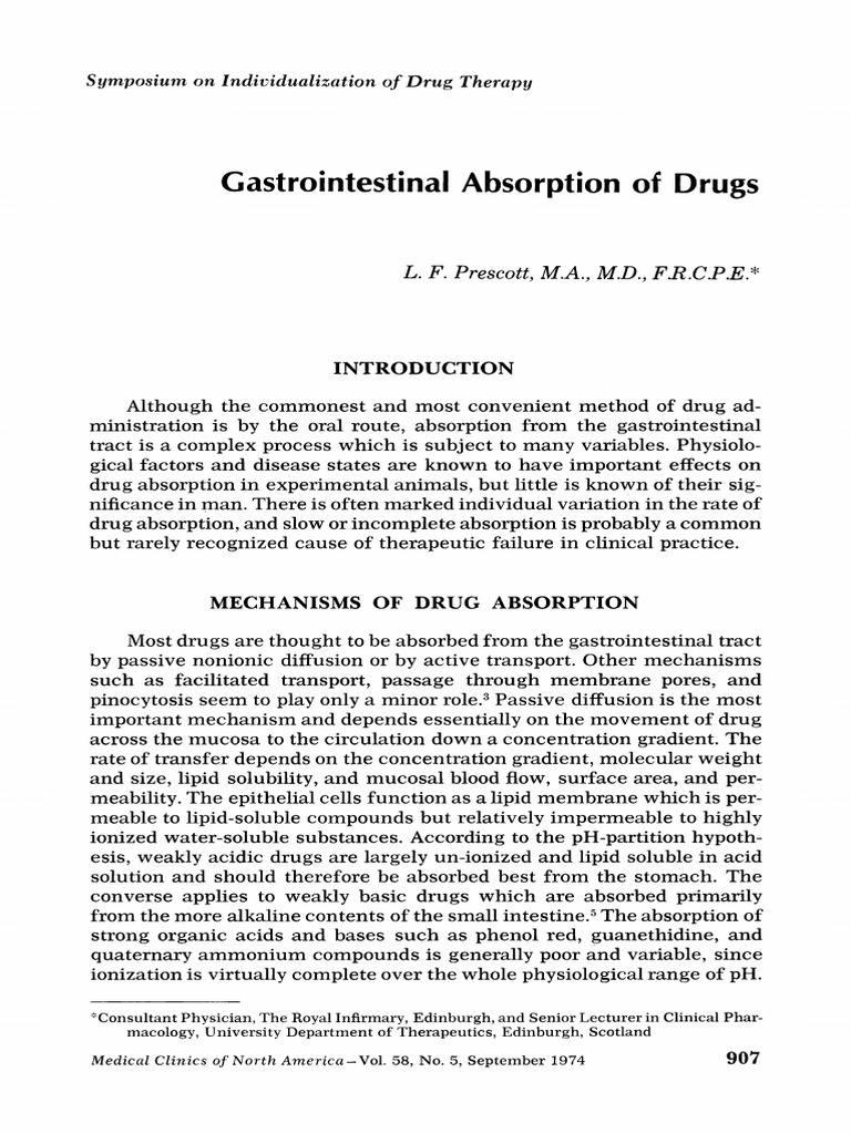 Gastrointestinal Absorption of Drugs | PDF | Solubility | Pharmacology