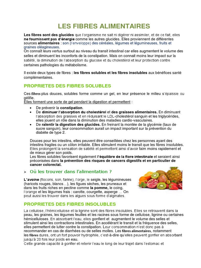 Les Fibres Alimentaires PDF, PDF, Fibre alimentaire