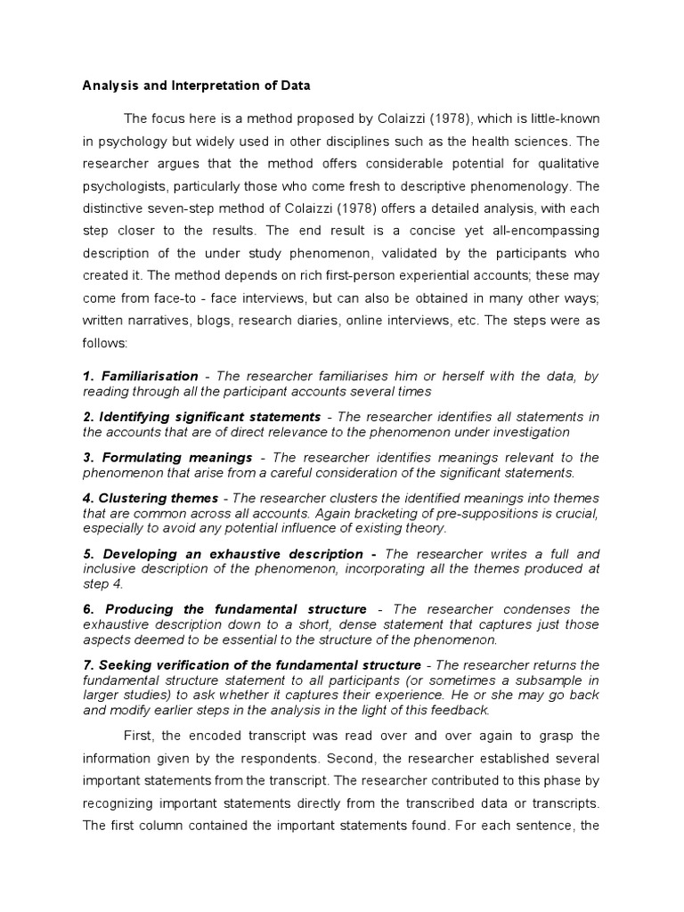 Colaizzi's Method for Qualitative Analysis | PDF | Qualitative Research ...