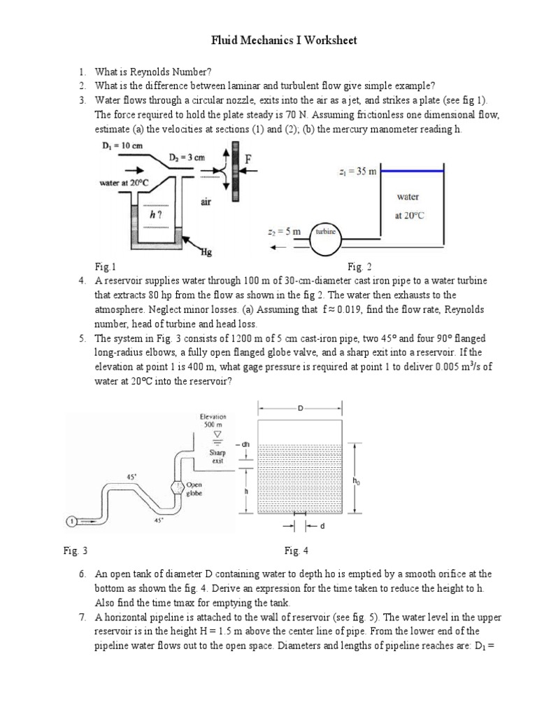 Fluid Mechanics Worksheet Overview | PDF | Reynolds Number | Laminar Flow