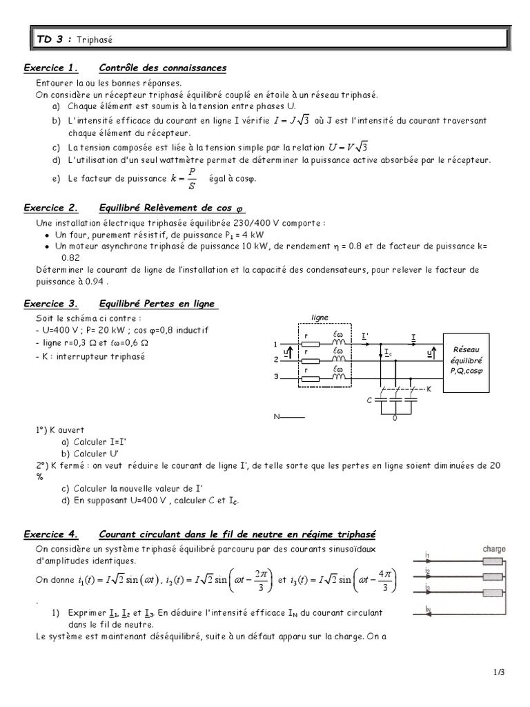 Calculs de puissance en triphasé PDF Puissance (physique) Tension — free download