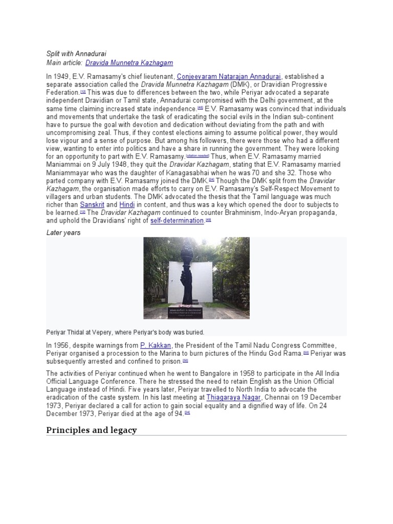 Split Between E.V. Ramasamy and Conjeevaram Natarajan Annadurai Leads