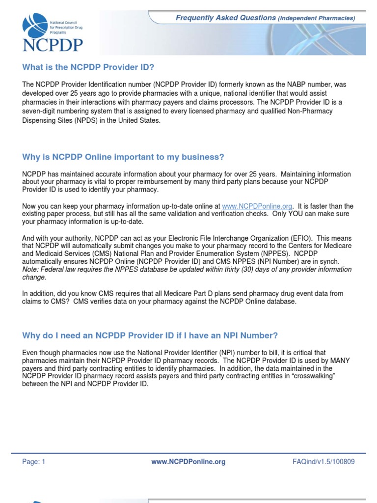 Understanding NCPDP Provider ID for Pharmacies | PDF | Information ...