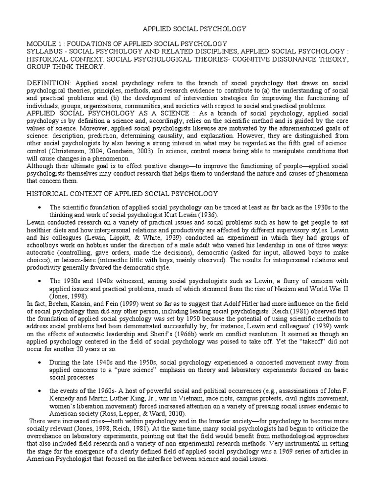 Foundations of Applied Social Psychology | PDF | Social Psychology ...