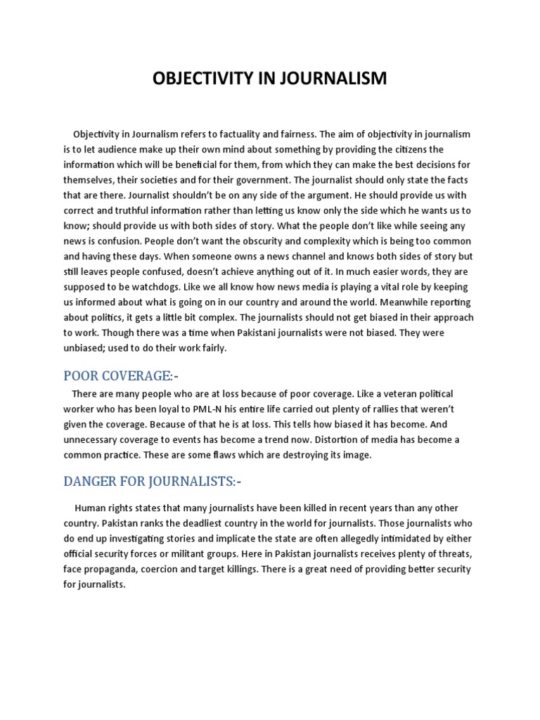Objectivity in Journalism: Poor Coverage | PDF | News | Journalism