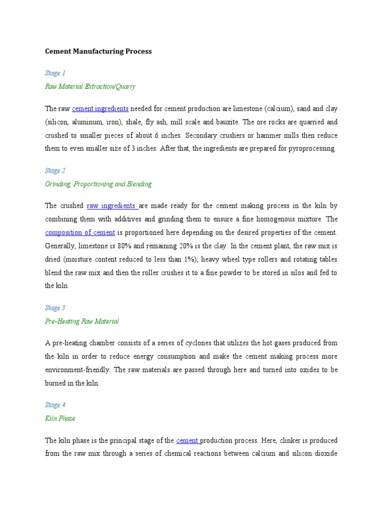 Cement Manufacturing Process | PDF | Cement | Concrete