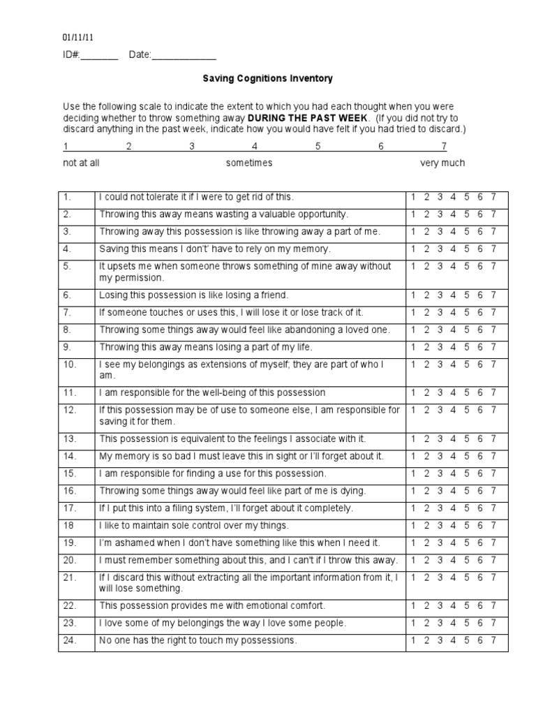 Saving Cognitions Inventory Guide | PDF | Clinical Psychology | Mental ...