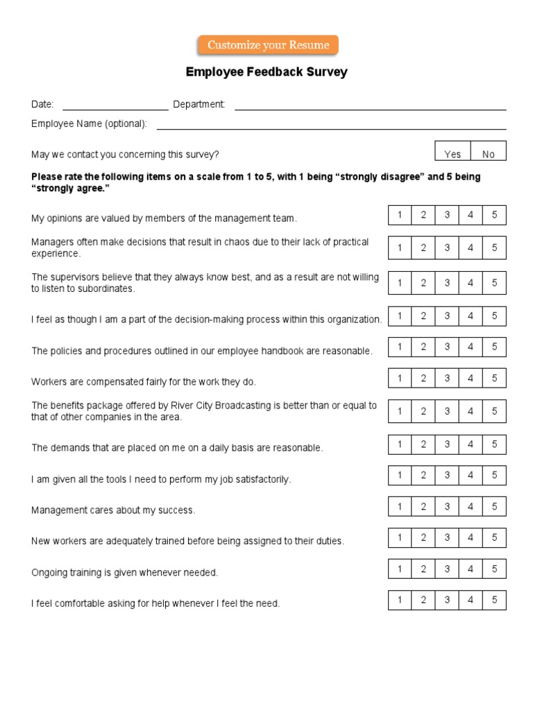 Employee Feedback Survey | Download Free PDF | Copyright | Employment
