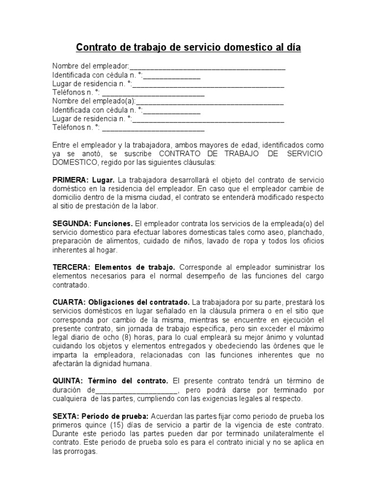 Contrato de Servicio Domestico Al Dia PDF Trabajadora doméstica