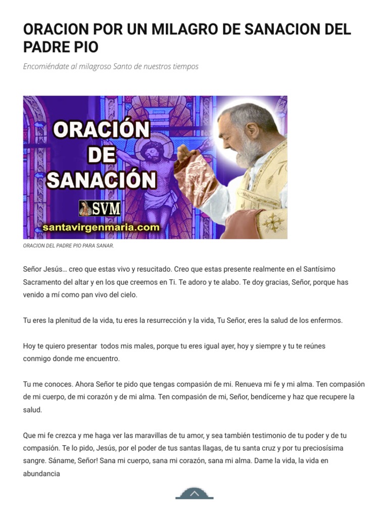 ORACION POR UN MILAGRO DE SANACION. Padre Pío de Pietrelcina | PDF ...