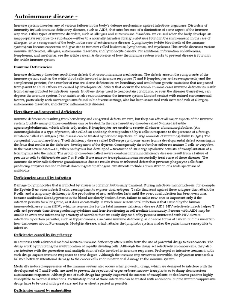 Autoimmune Disease - : Immune Deficiencies | PDF | Autoimmunity ...