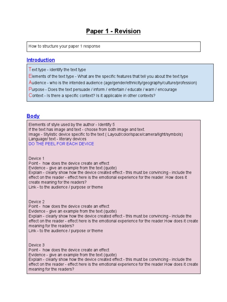 IB English Paper 1 Structure Guide | PDF | Semiotics | Cognition