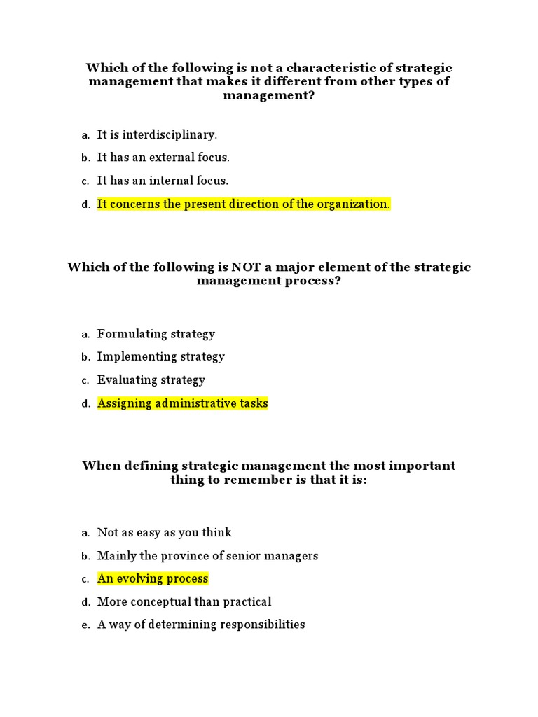 Strategic Management MCQs and Insights | PDF | Strategic Management ...