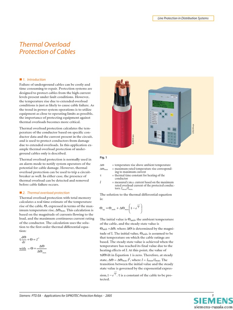 Thermal Overload Protection of Cables: N 1. Introduction | PDF | Relay ...