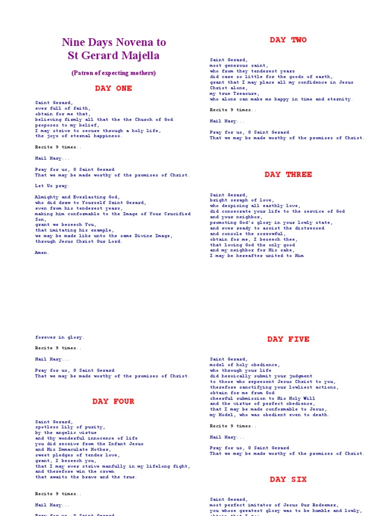 Nine Days Novena to St Gerard Majella PDF Saint Jesus