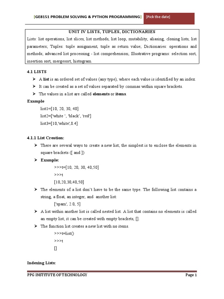Ge8151 Problem Solving & Python Programming: (Pick The Date) | PDF ...