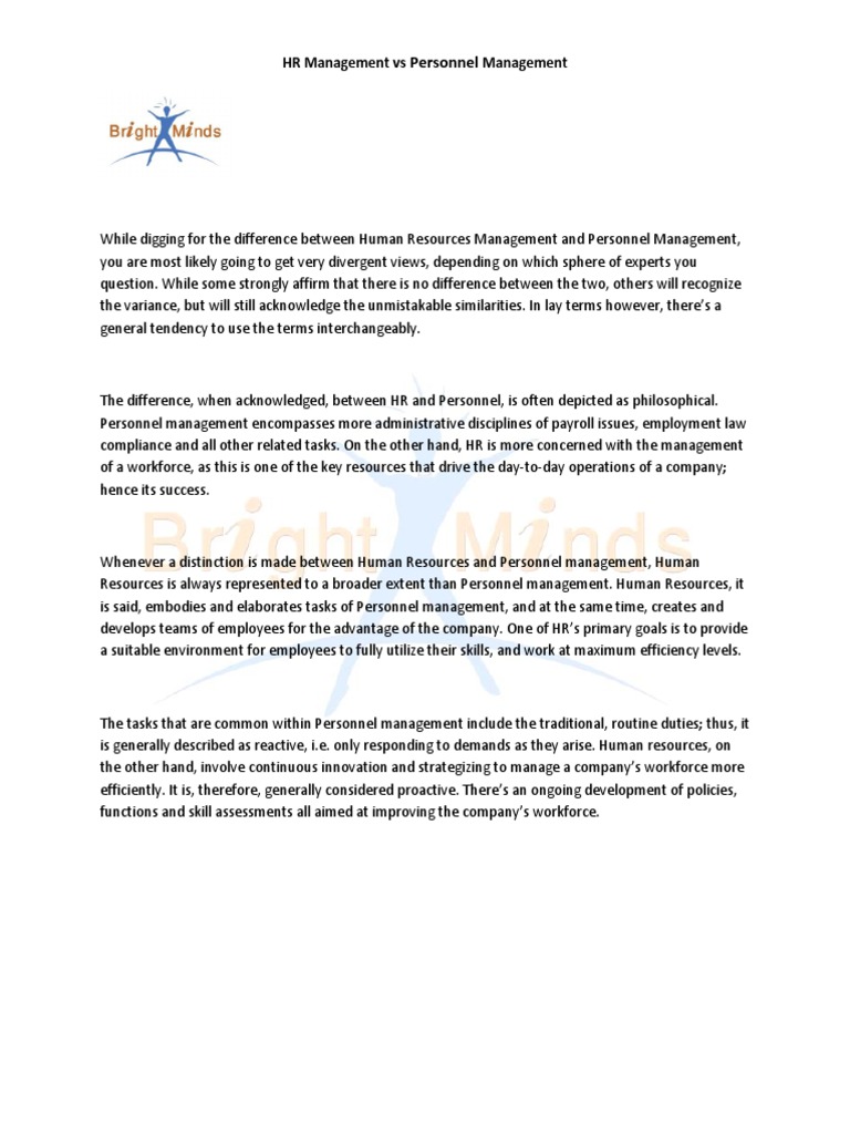 HR Management Vs Personnel Management | PDF | Human Resource Management ...