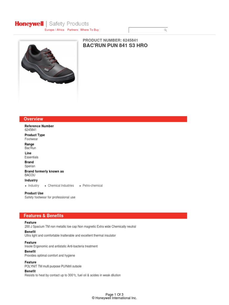 Bac'Run Pun 841 S3 Hro: PRODUCT NUMBER: 6245841 | PDF | Shoe | Footwear