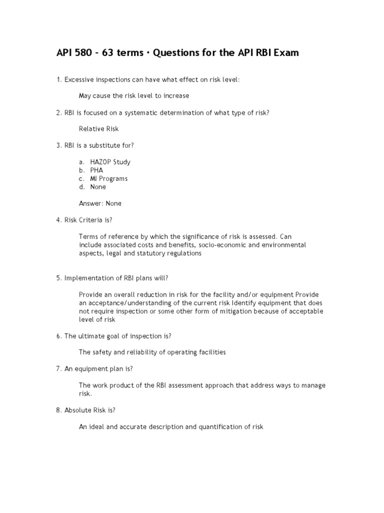 API 580: RBI Exam Study Guide | PDF | Risk | Risk Management