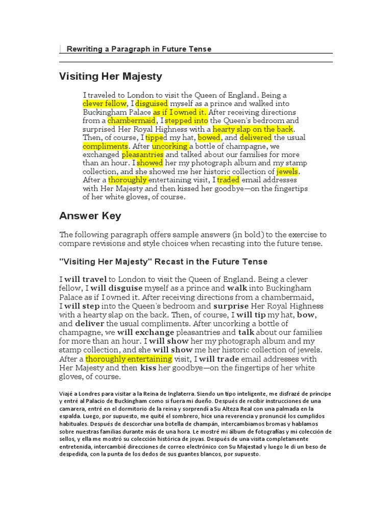 Future Tense Paragraph Exercise | PDF | Royalties | Monarchy