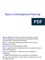 Development Planning Workshop Schedule and Activities